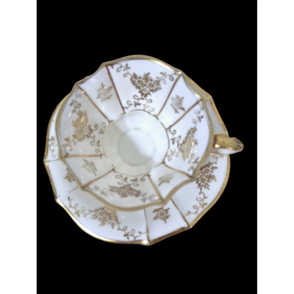 LINDNER Kueps Bavaria Demitasse Floral Footed Gold Gilt Porcelain Cup/Saucer